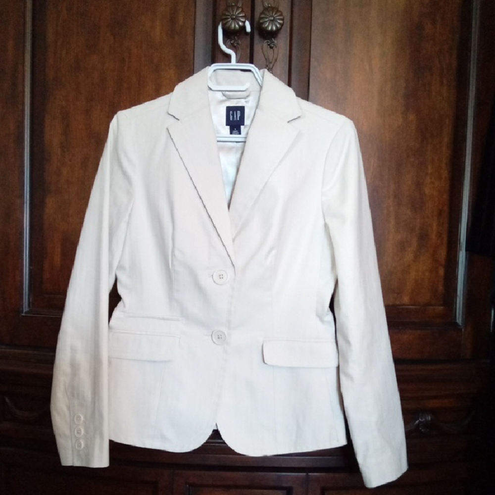 GAP Women's Tonal Striped Cream Cotton Two Button Lined Blazer Size 4